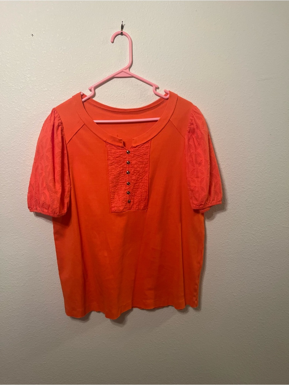 Cato Brand - 14/16 - Orange Button-Accent Short Sleeve Top